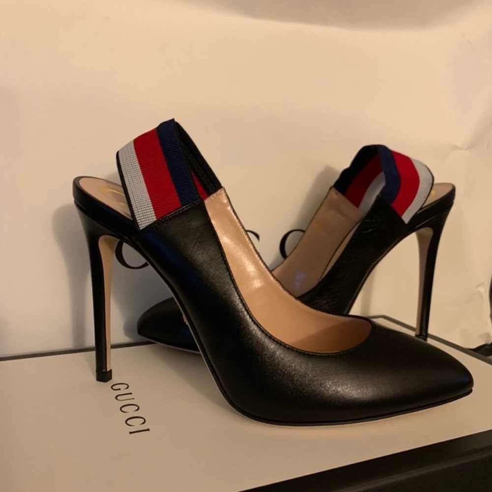 Gucci
Sylvie Leather Web Slingback Pumps